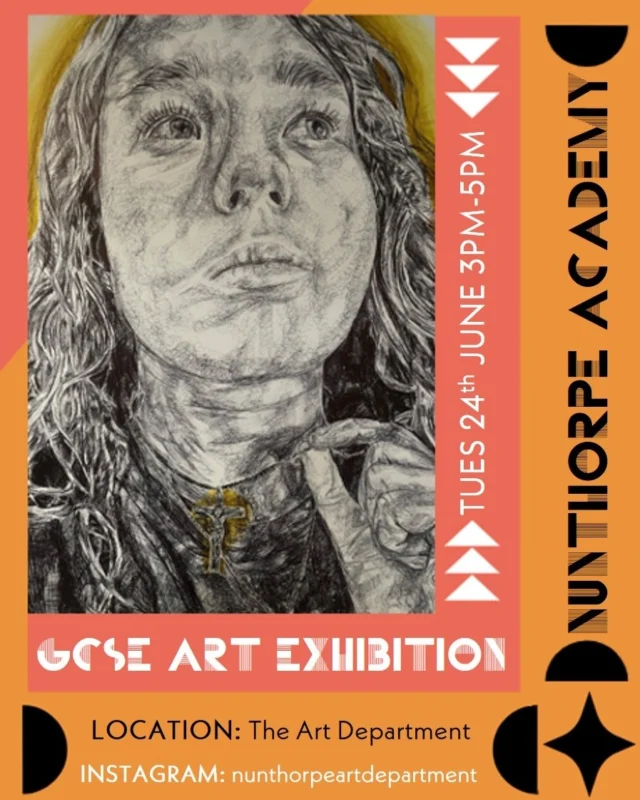 Year 11 & Year 10 GCSE Art students and parents/carers are invited to our Year 11 GCSE Art & Design Exhibition, a special event celebrating the creativity and talent of our amazing students. On Tuesday 24th June, 2025
3pm – 5pm in the Art Department.
Come and explore a beautiful showcase of artwork created by our fabulous students. We hope you'll join us in supporting and encouraging our students as we proudly present their artistic achievements.
Refreshments provided.