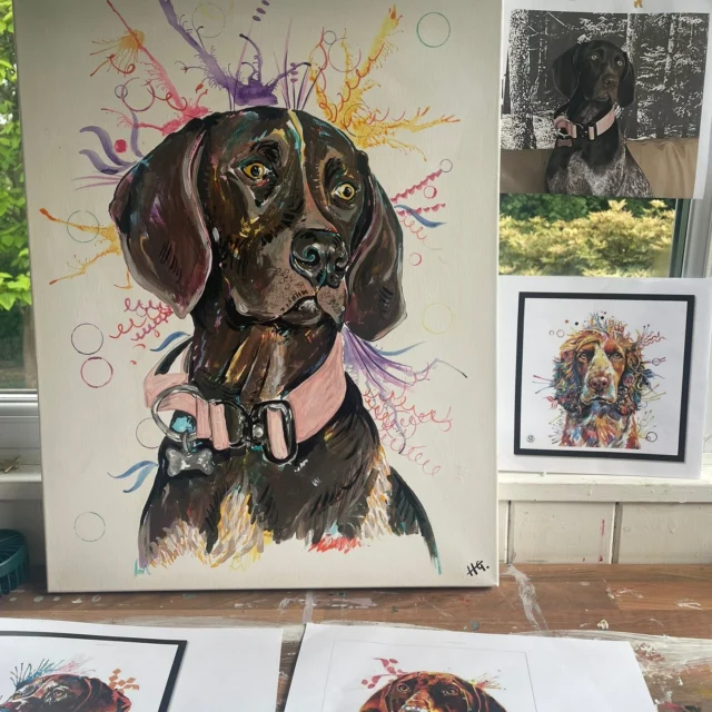 Mrs Gordon was commissioned to paint a dog portrait showing the beautiful personality of this German Shorthaired pointer.

#weloveart #dogportraits #dogportraitsofinstagram #germanpointer #acrylicpaint